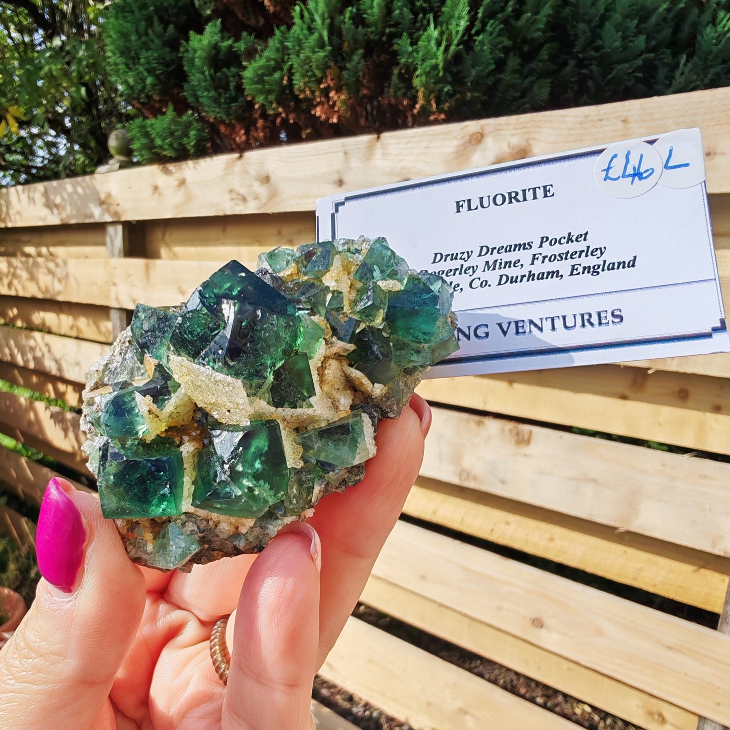 Druy Dreams Fluorite with green fluorite and sparkly quartz with a yellow hue