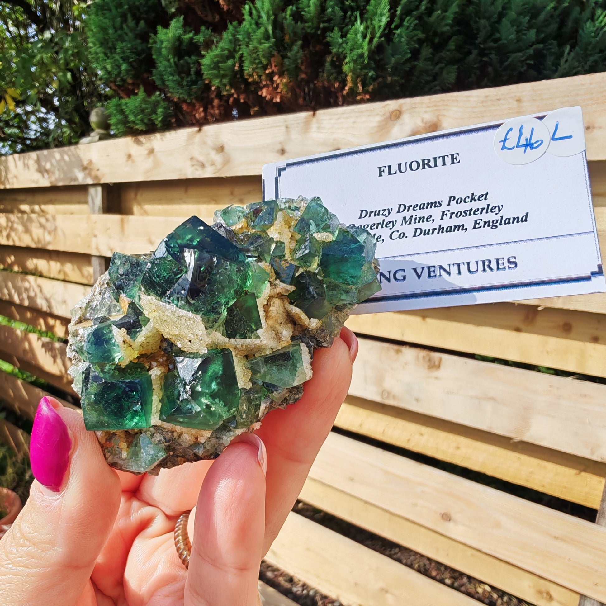 Druy Dreams Fluorite with green fluorite and sparkly quartz with a yellow hue
