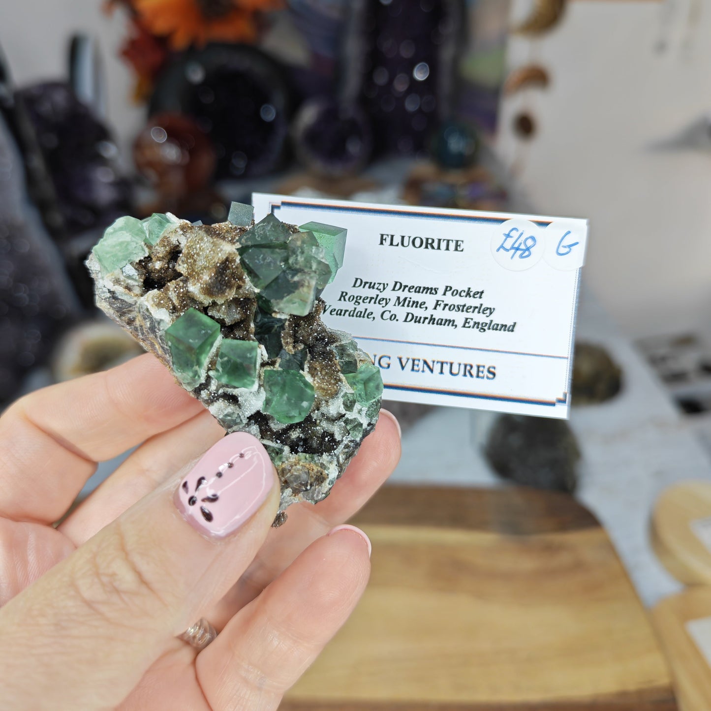 Green Druzy Dreams Fluorite with dark sparkly quartz Druzy