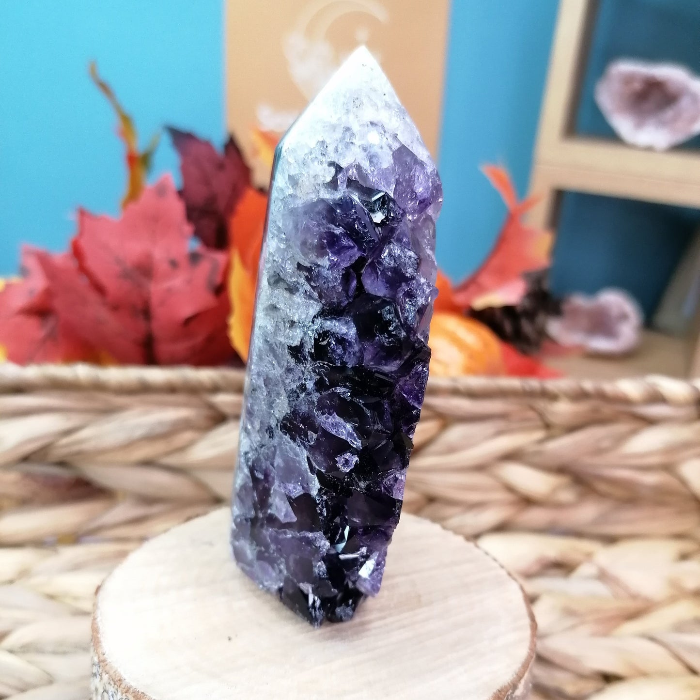 Dark Purple Amethyst Druzy Tower, long and thing with polished sides