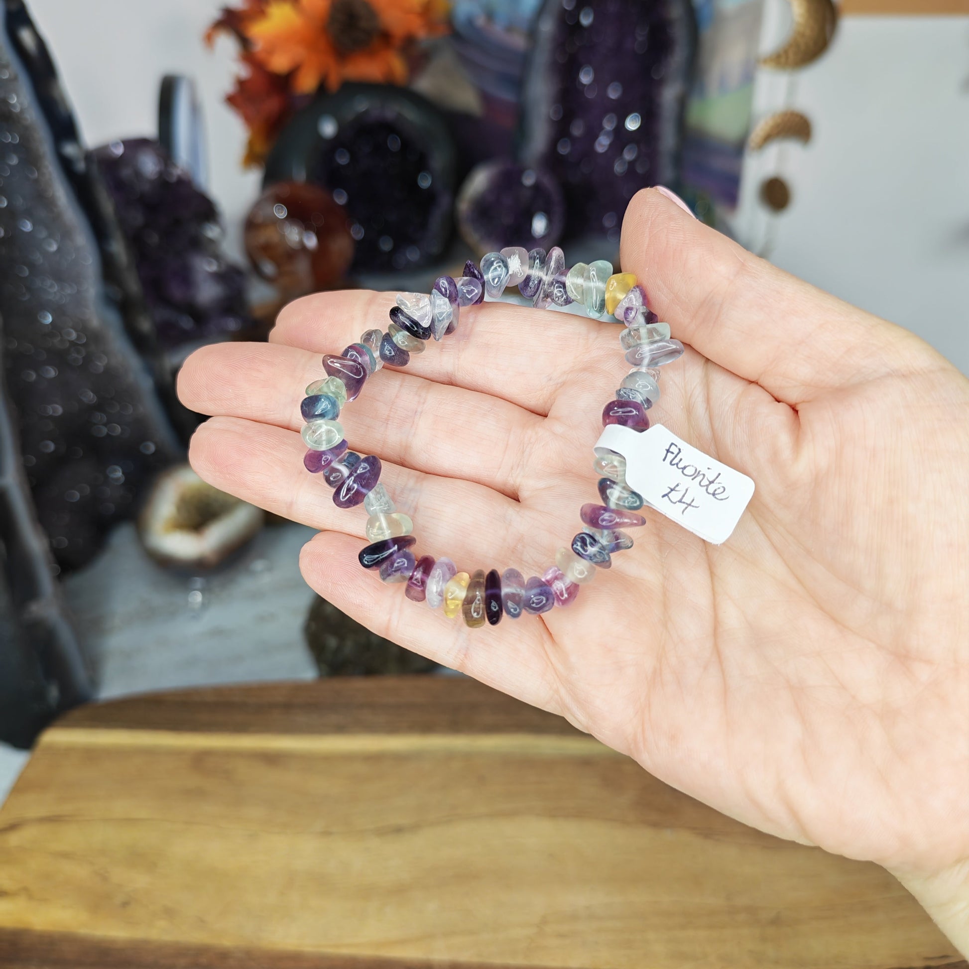 Purple and Green Fluorite Chip Bracelet