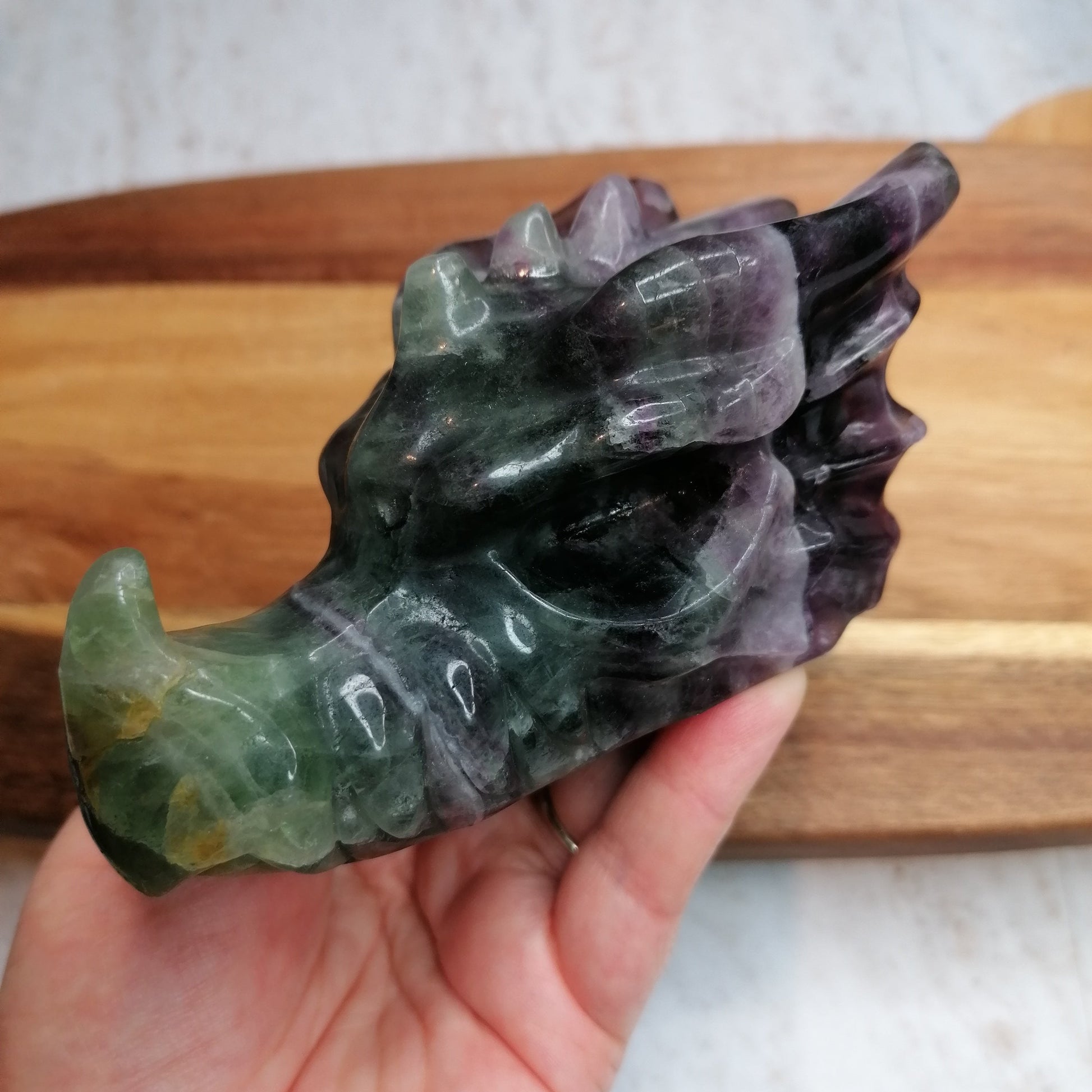 Dark purple and Green fluorite dragon head