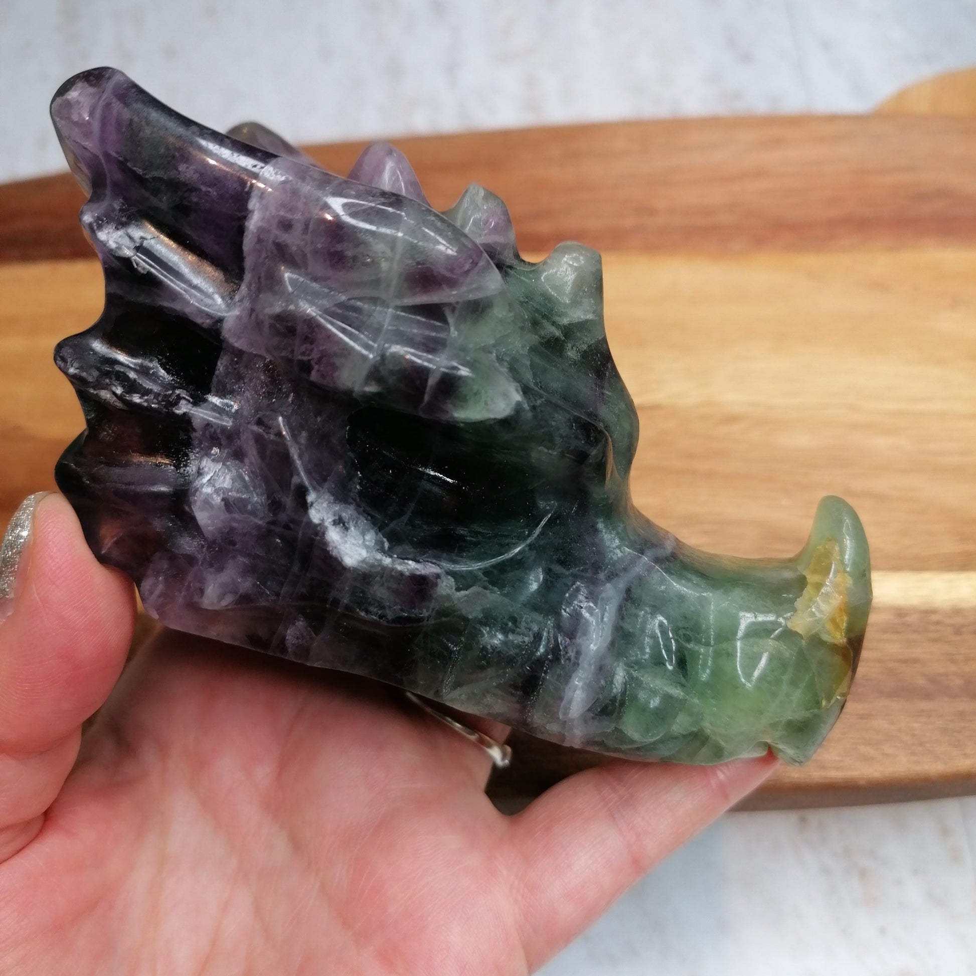 Fluorite Dragon Head Dark Purple and green with white banding