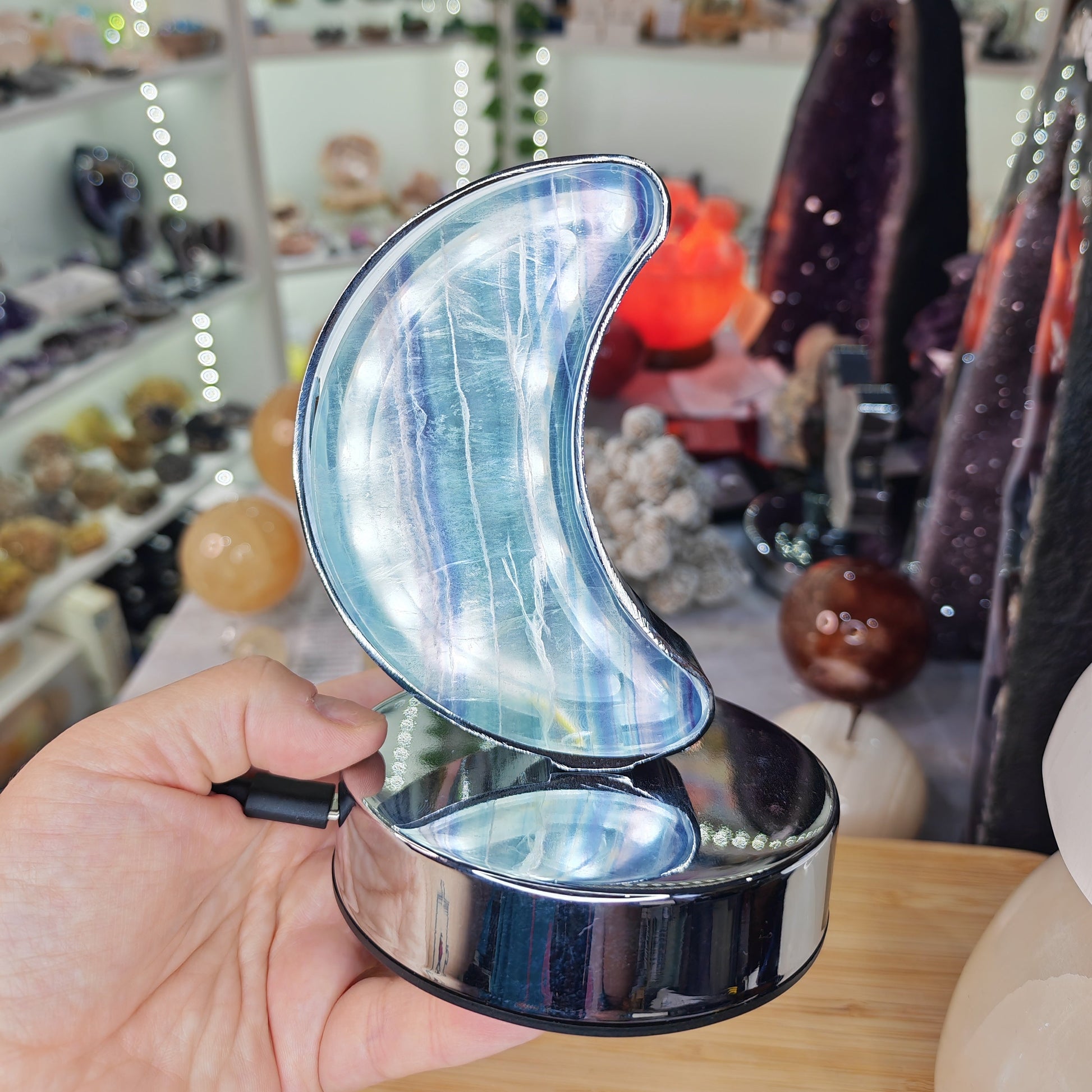 Purple and Green Fluorite Moon Crystal Light