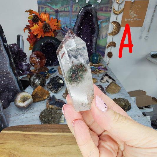 Garden Quartz Mini Tower with Red and Green Inclusions