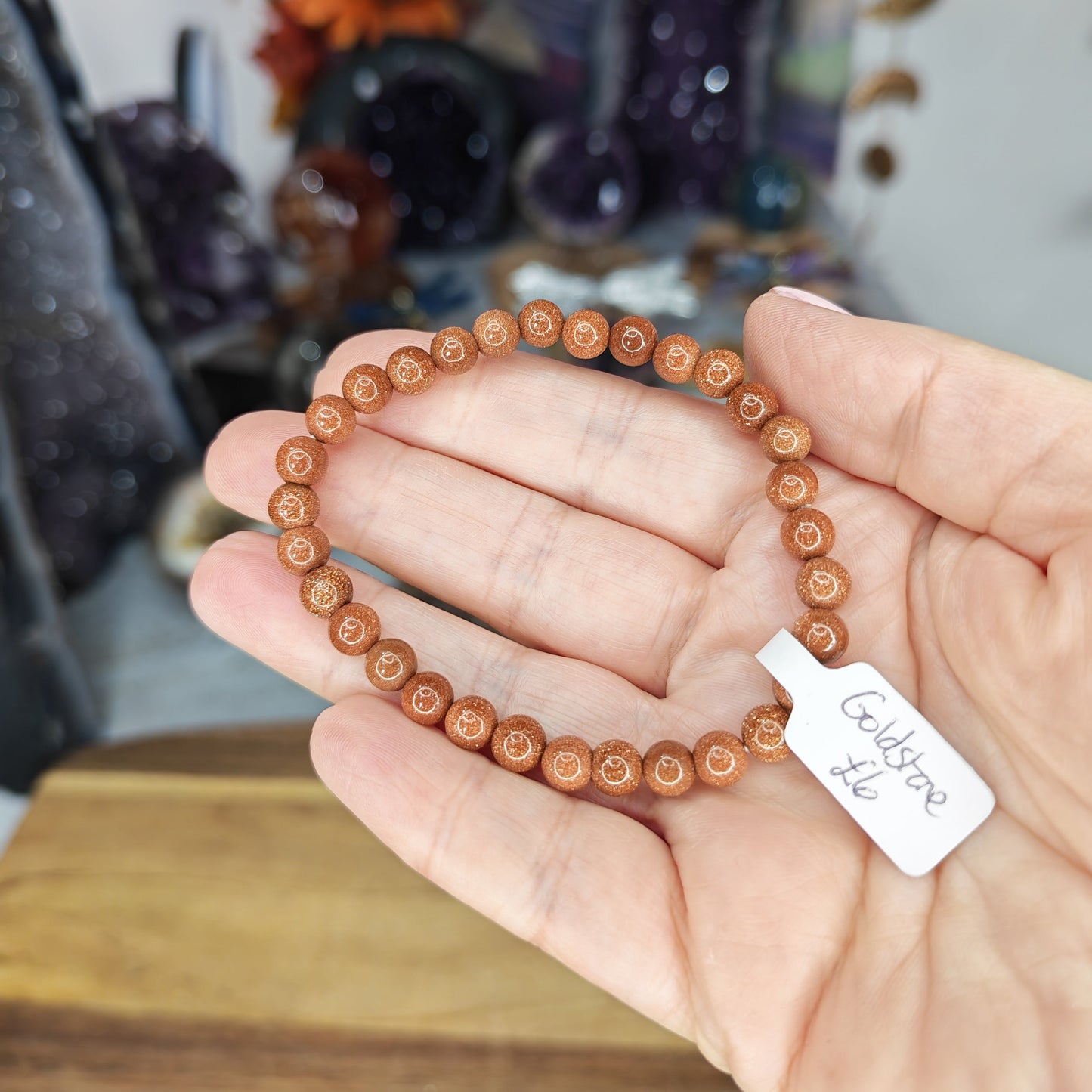 Goldstone 6mm Bead Bracelet with glittery gold sparkle