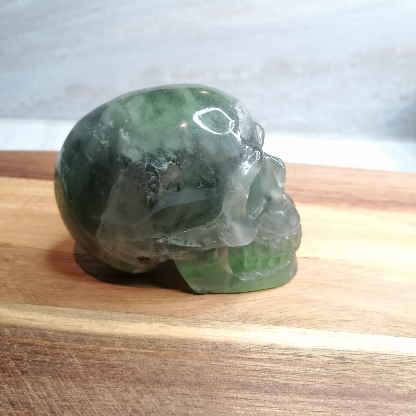 Green Fluorite Skull with trace of purple