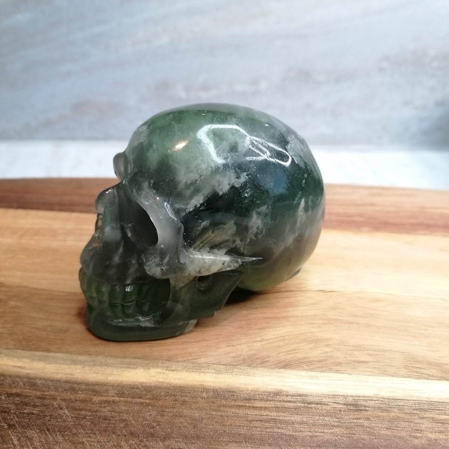 Green Fluorite Skull with trace of purple and white inclusions