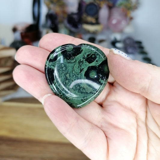 Green and Black Kambaba Jasper Heart Worry Stone