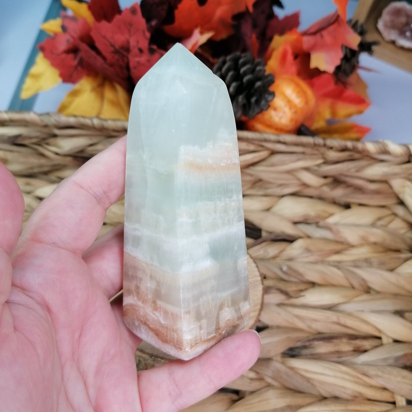 Green and Yellow Banded Caribbean Calcite Tower