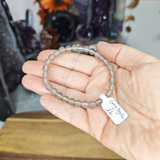 Grey Agate 6mm Bead Bracelet