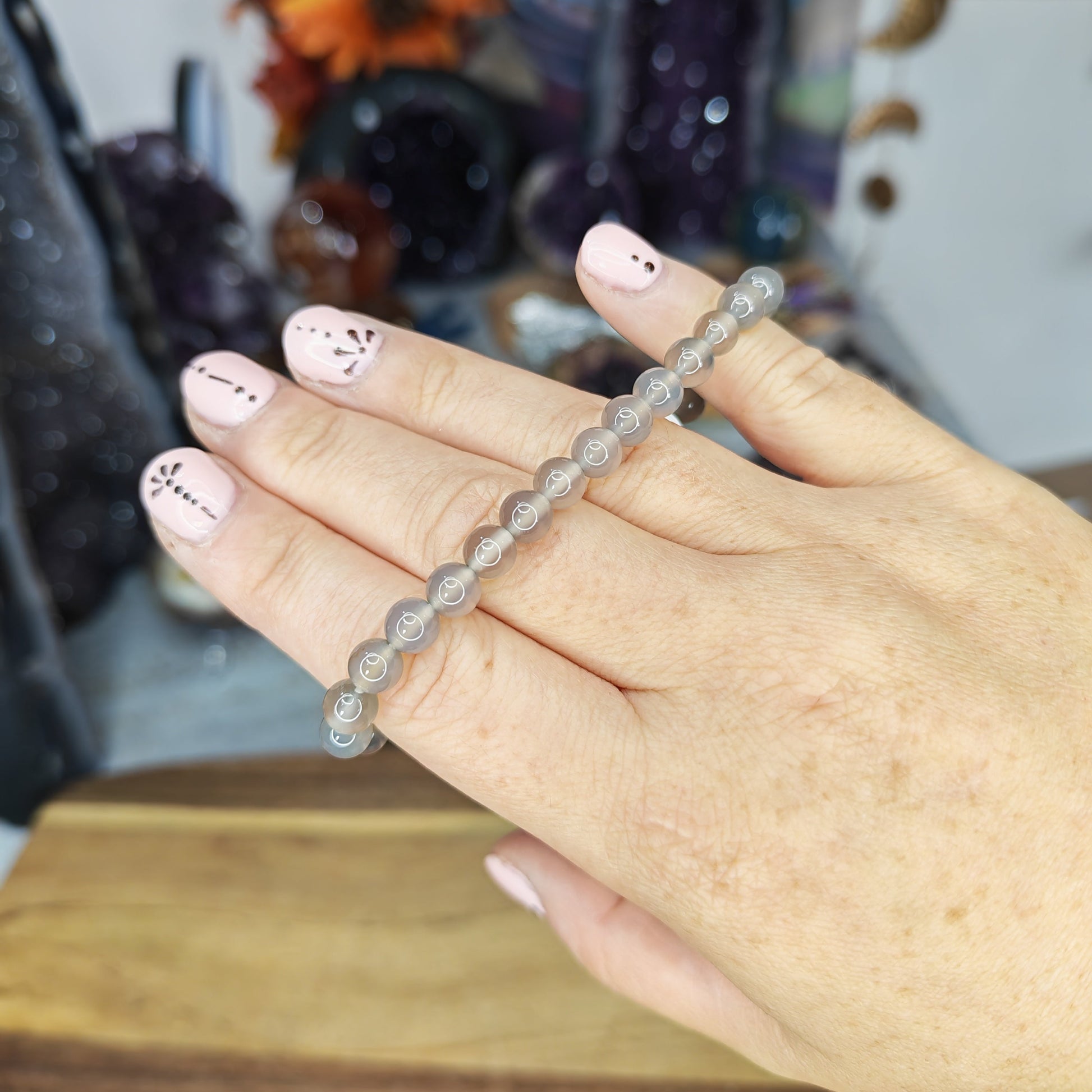 Grey Agate Bead Bracelet