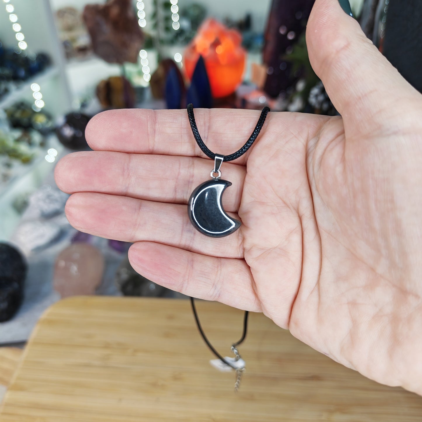 Hematite Crystal Moon Necklace