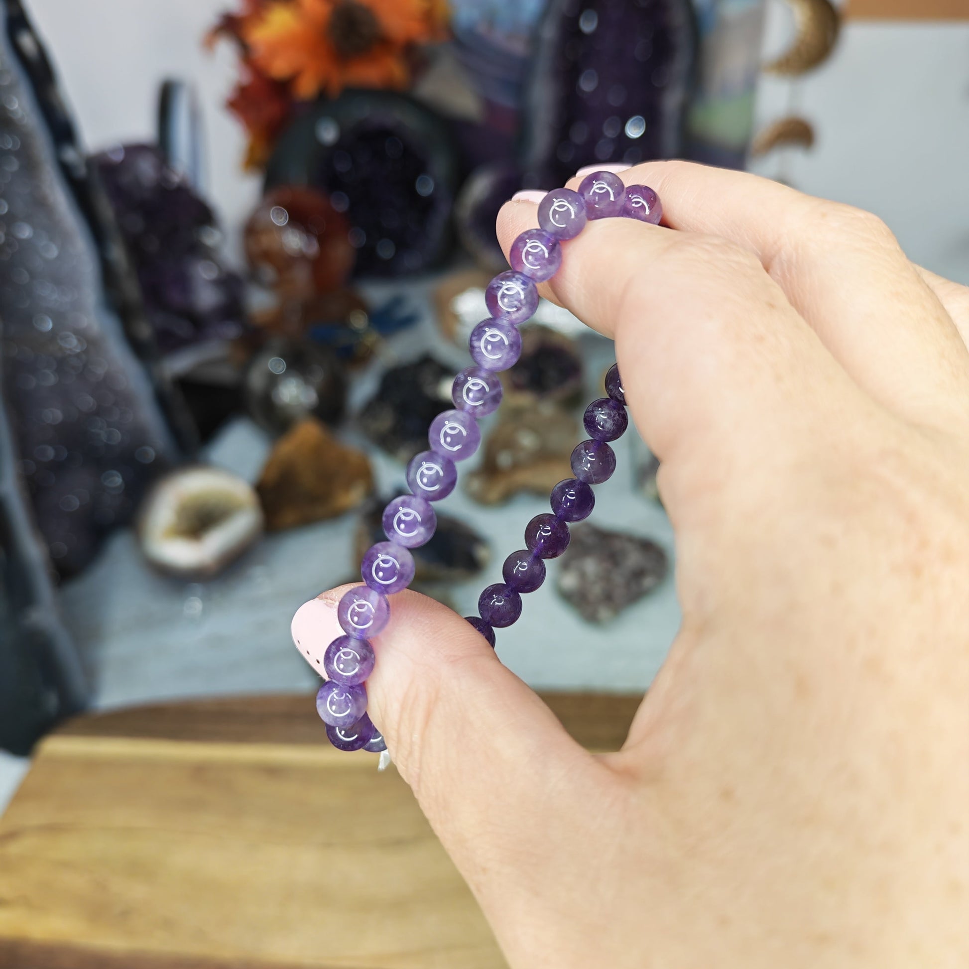High Grade Purple Amethyst 6mm Bead Bracelet