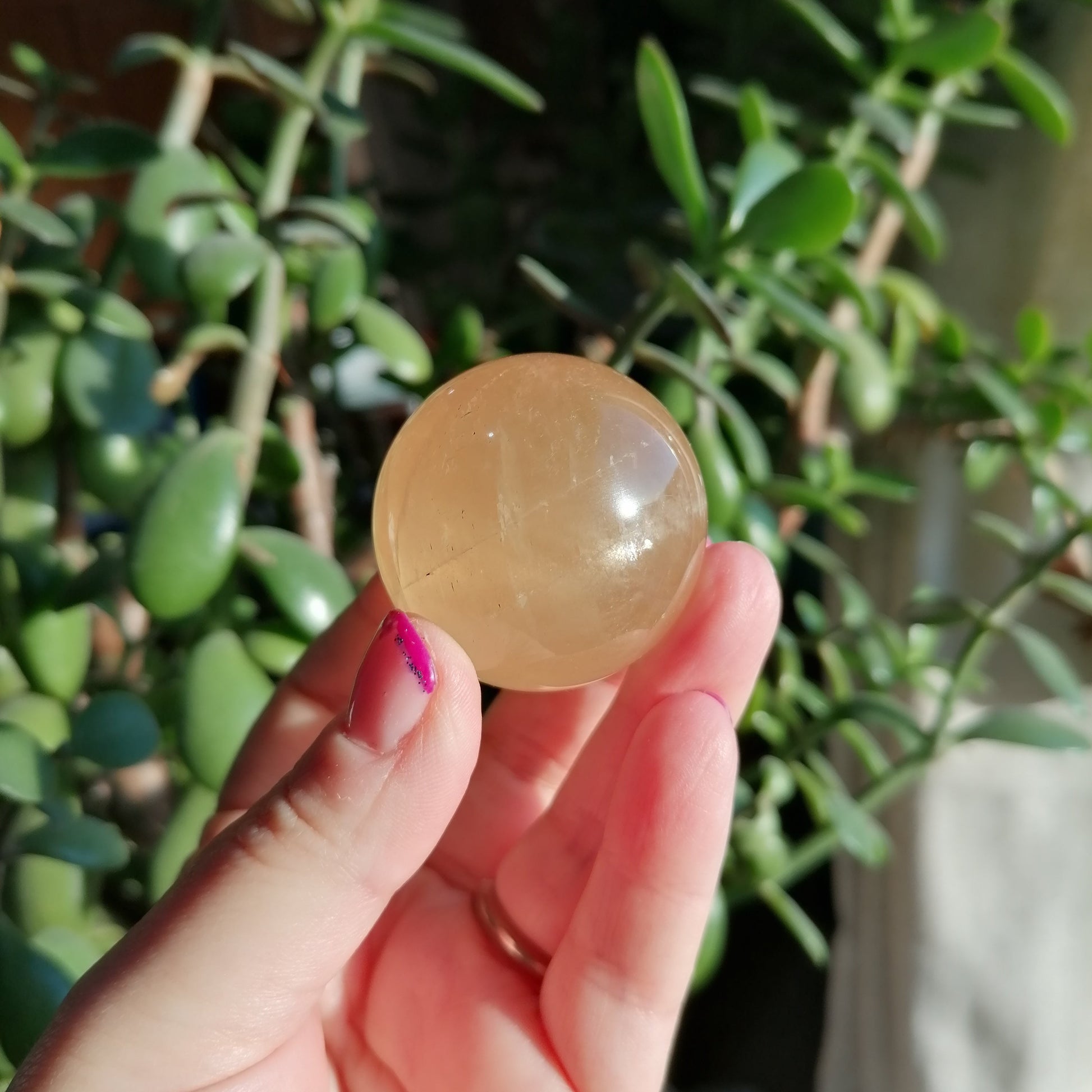 golden optical honey calcite sphere with flash, asterisms, and rainbows