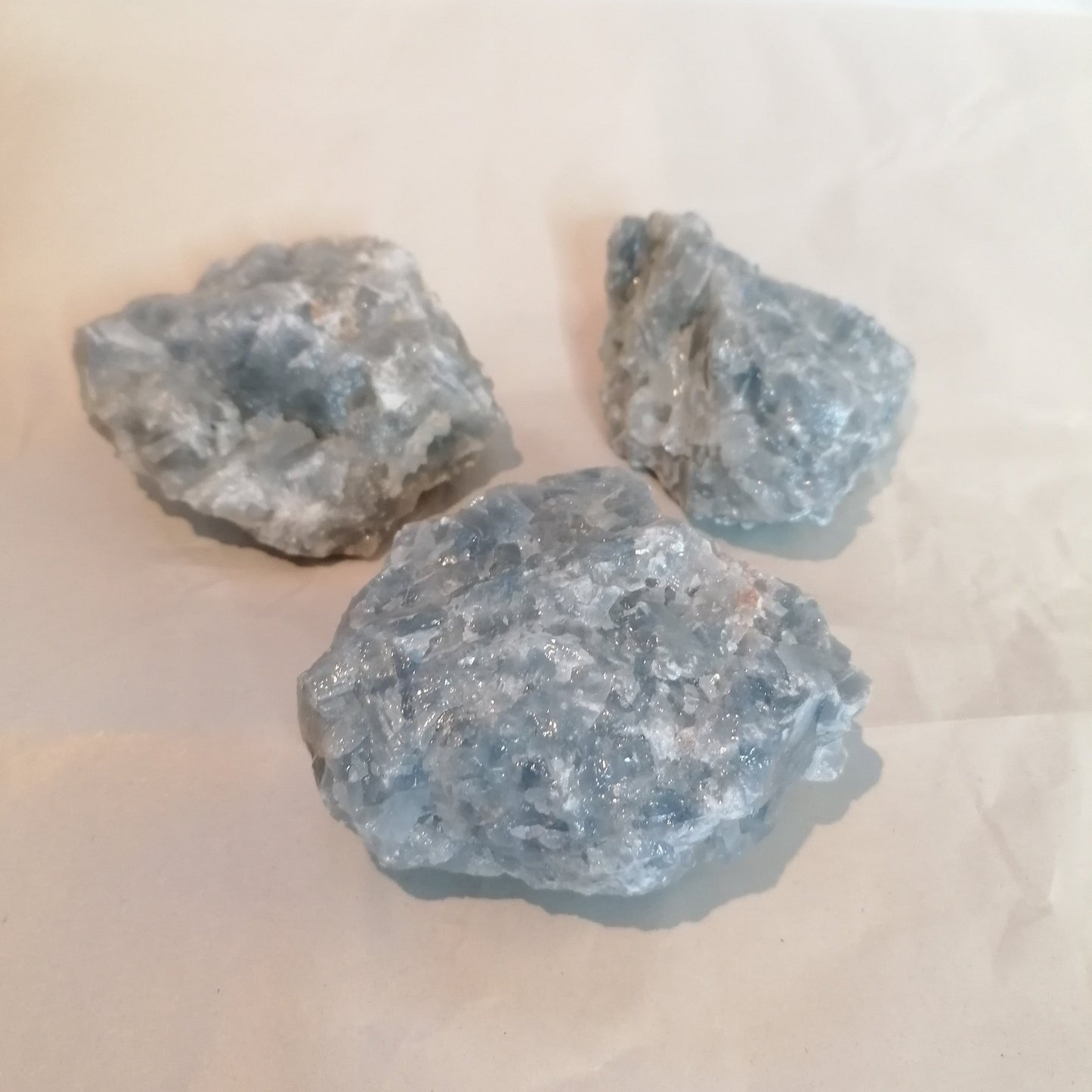 3 pieces of large raw blue calcite 