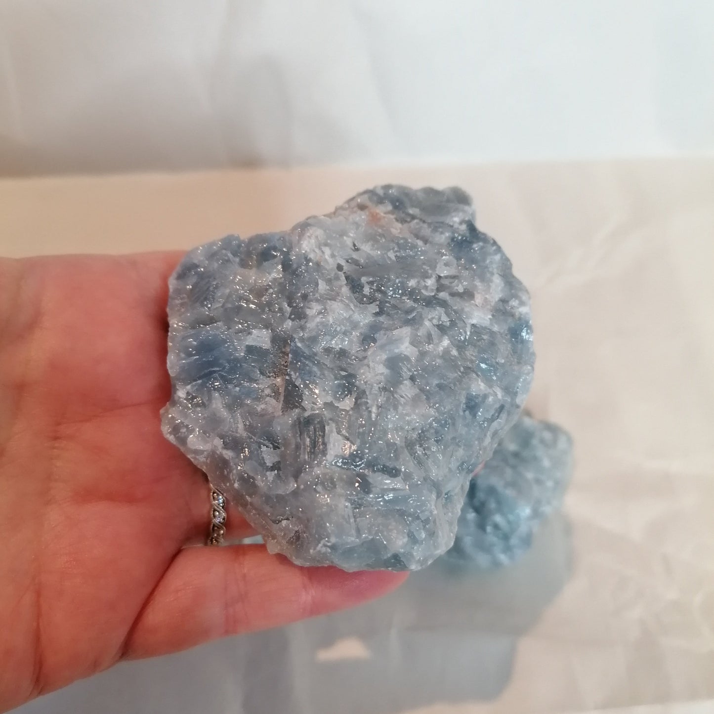 close up of blue calcite chunk raw