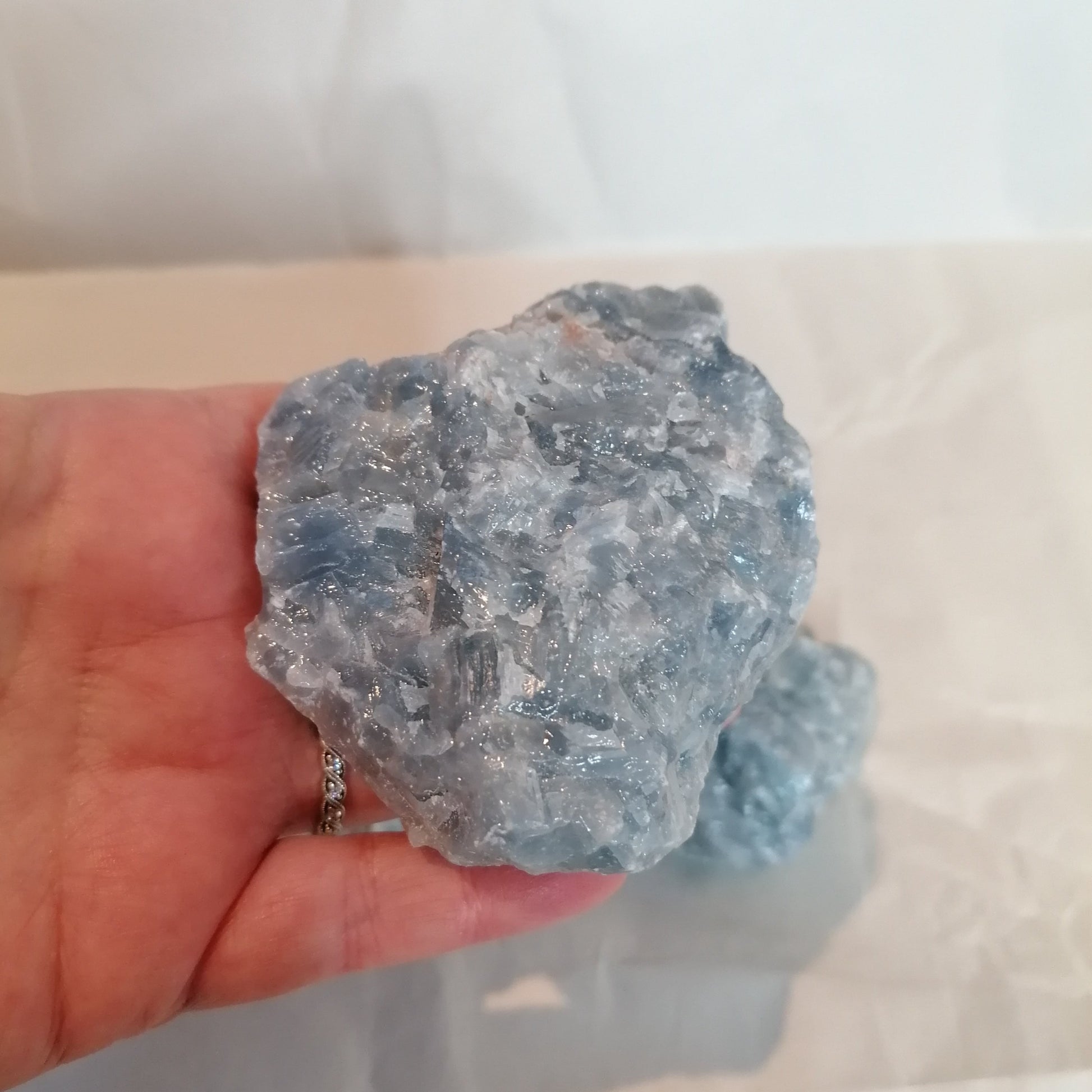 close up of blue calcite chunk raw