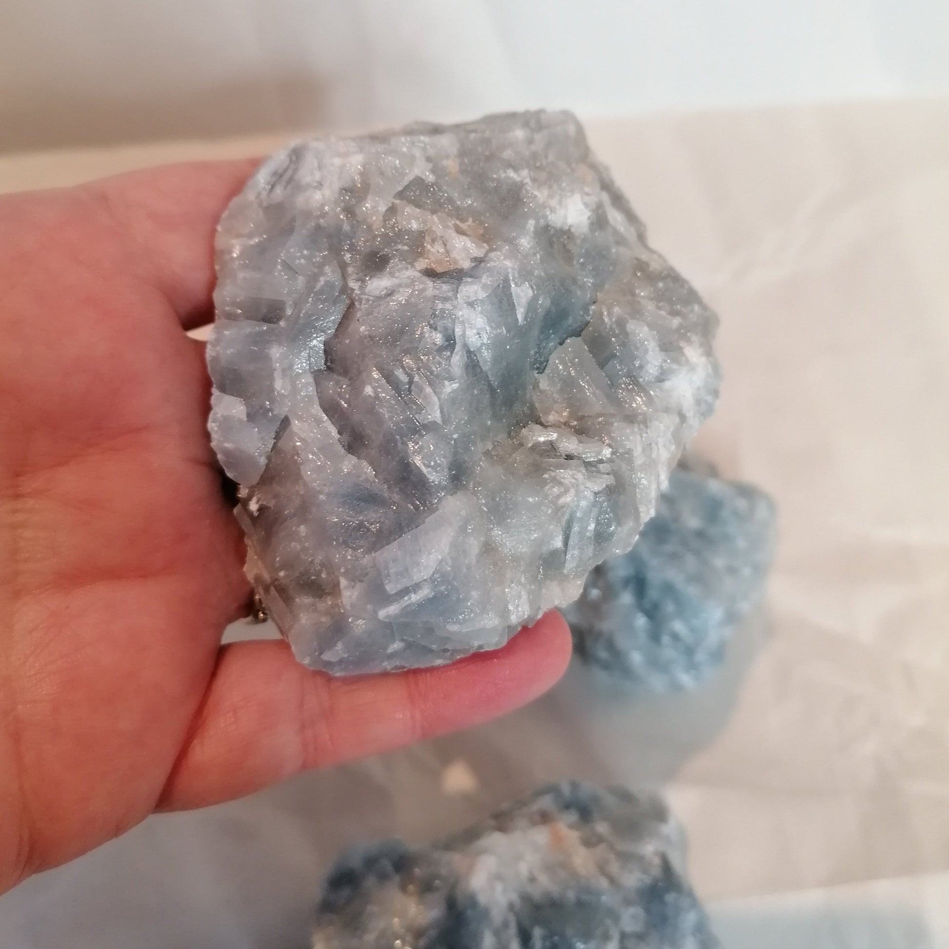 close up of blue calcite raw