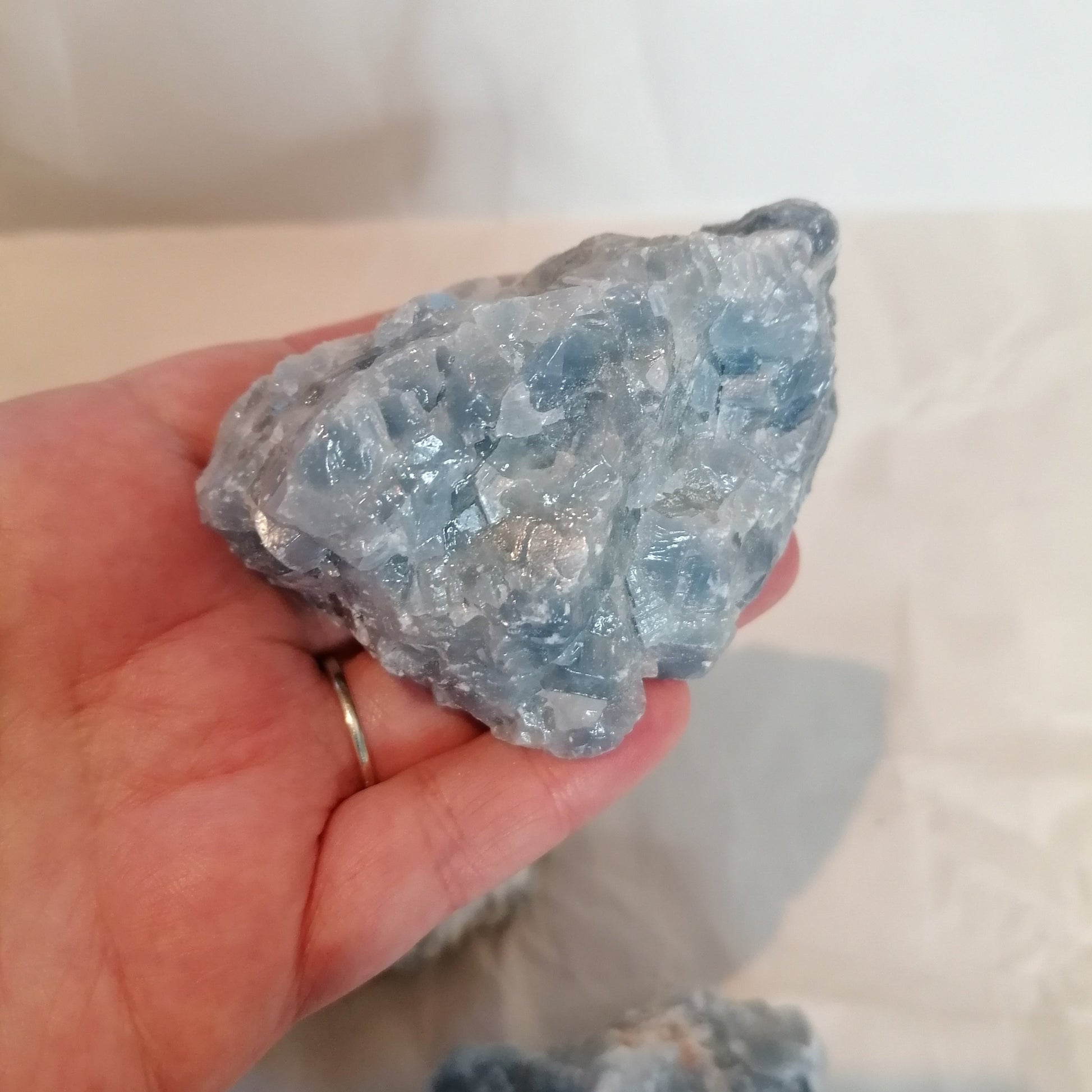 close of of raw blue calcite crystal