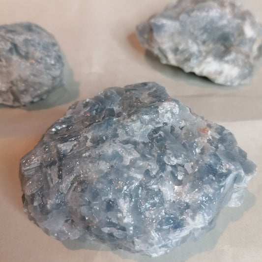 large raw chunk of blue calcite crystal