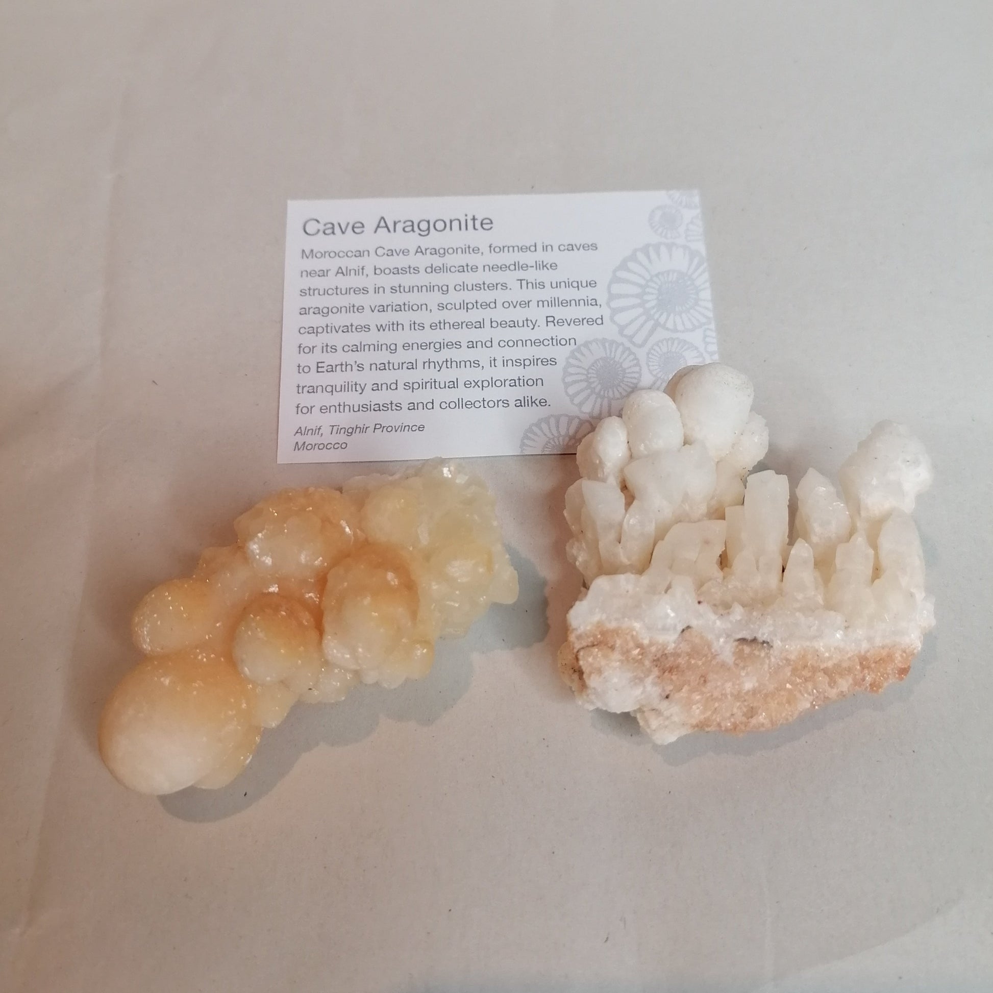 white aragonite cave specimens