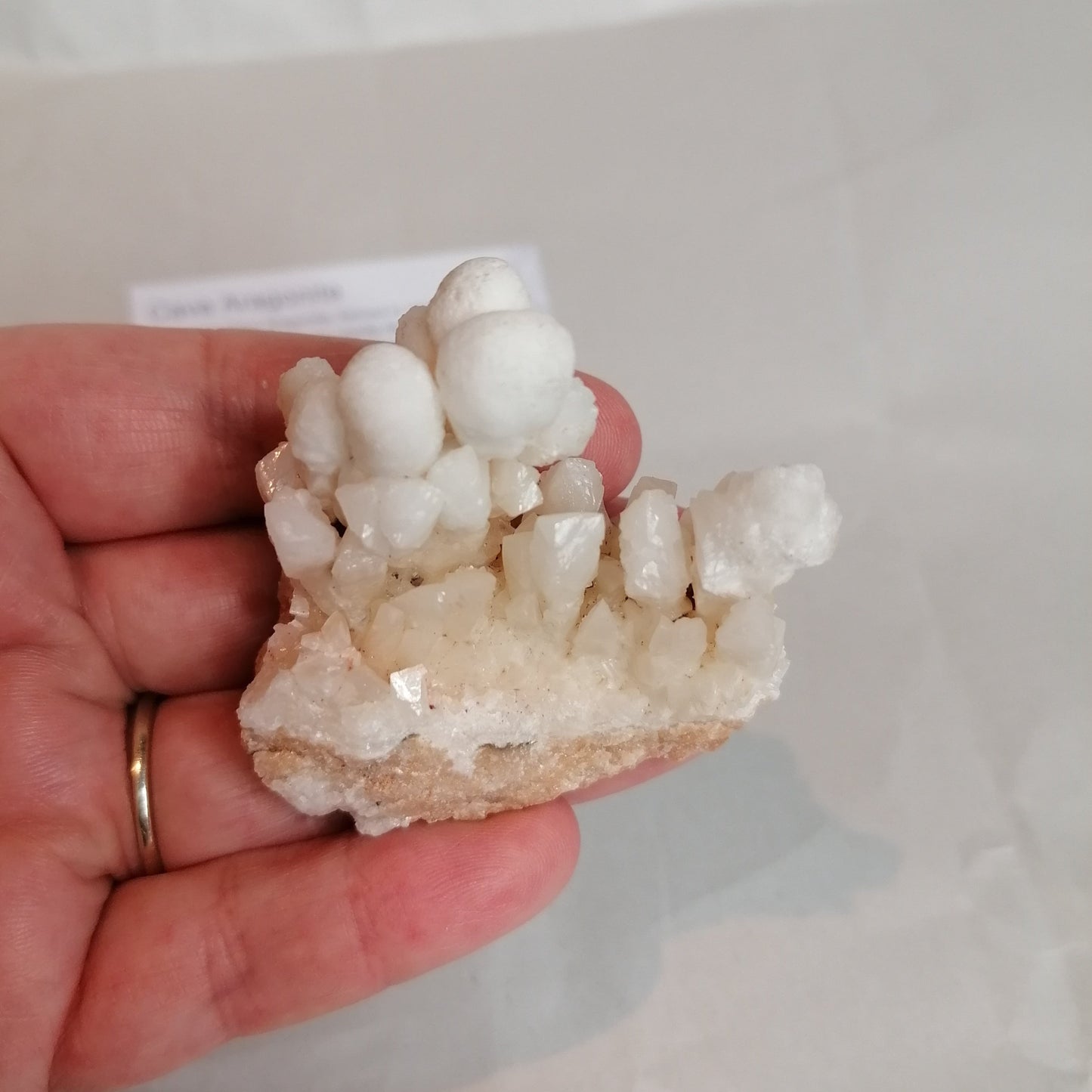 white cave aragonite specimen