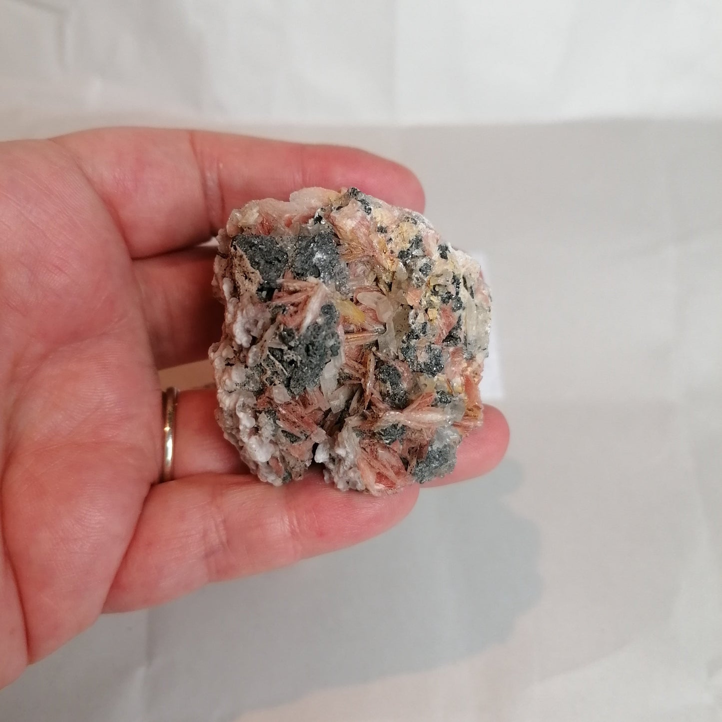 pink cream and silver Cerrusite Beryte Galena Specimen