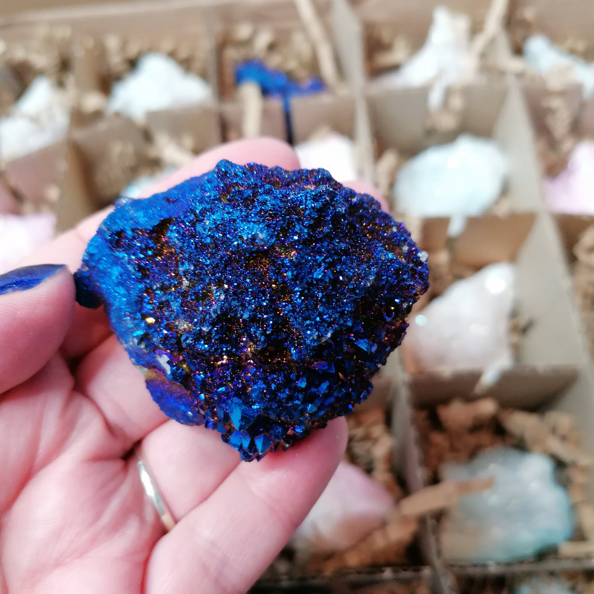 dark blue aura quartz druzy