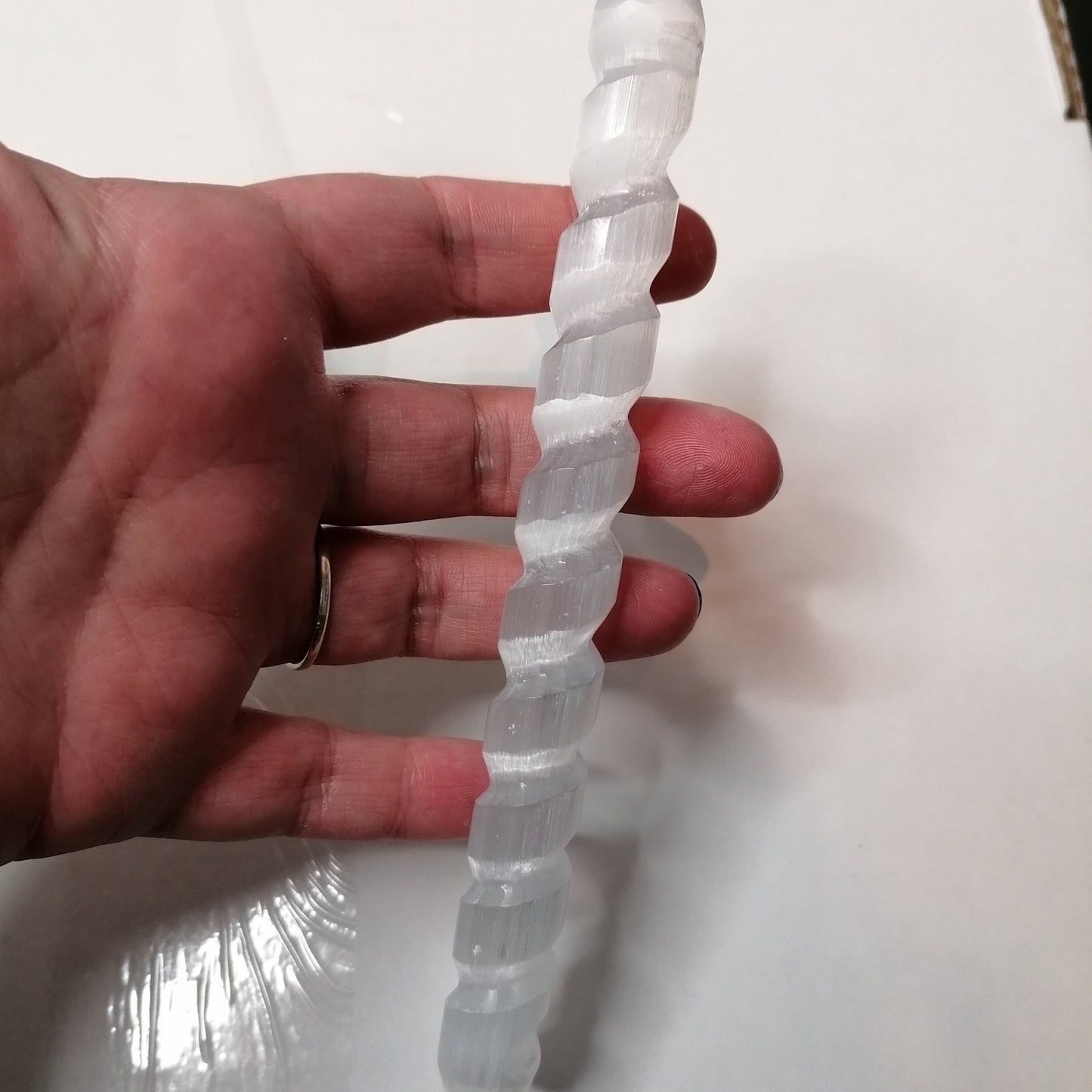 white selenite spiral wand