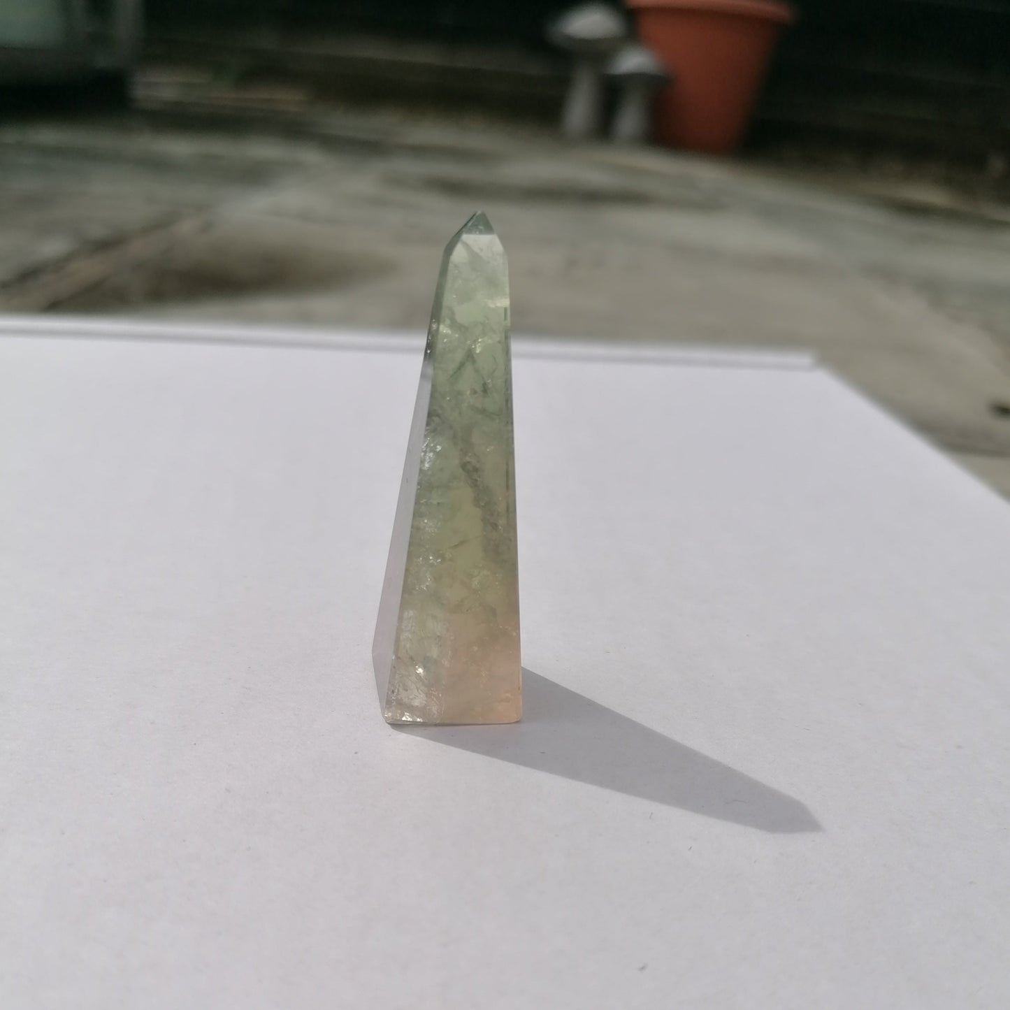 green fluorite tower with inclusions