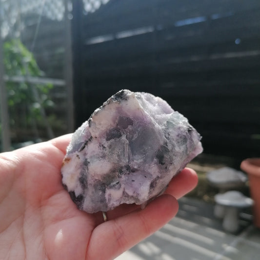 rough fluorite raw chunk with green and purple banding