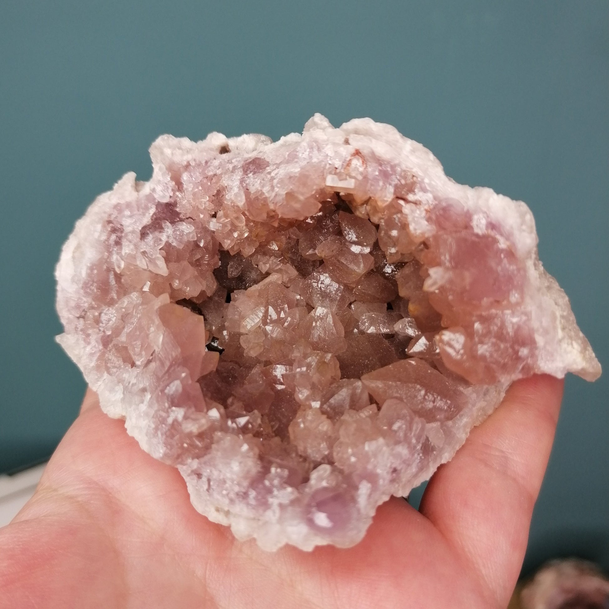 Large Pink Amethyst Geode with deep pink quartz