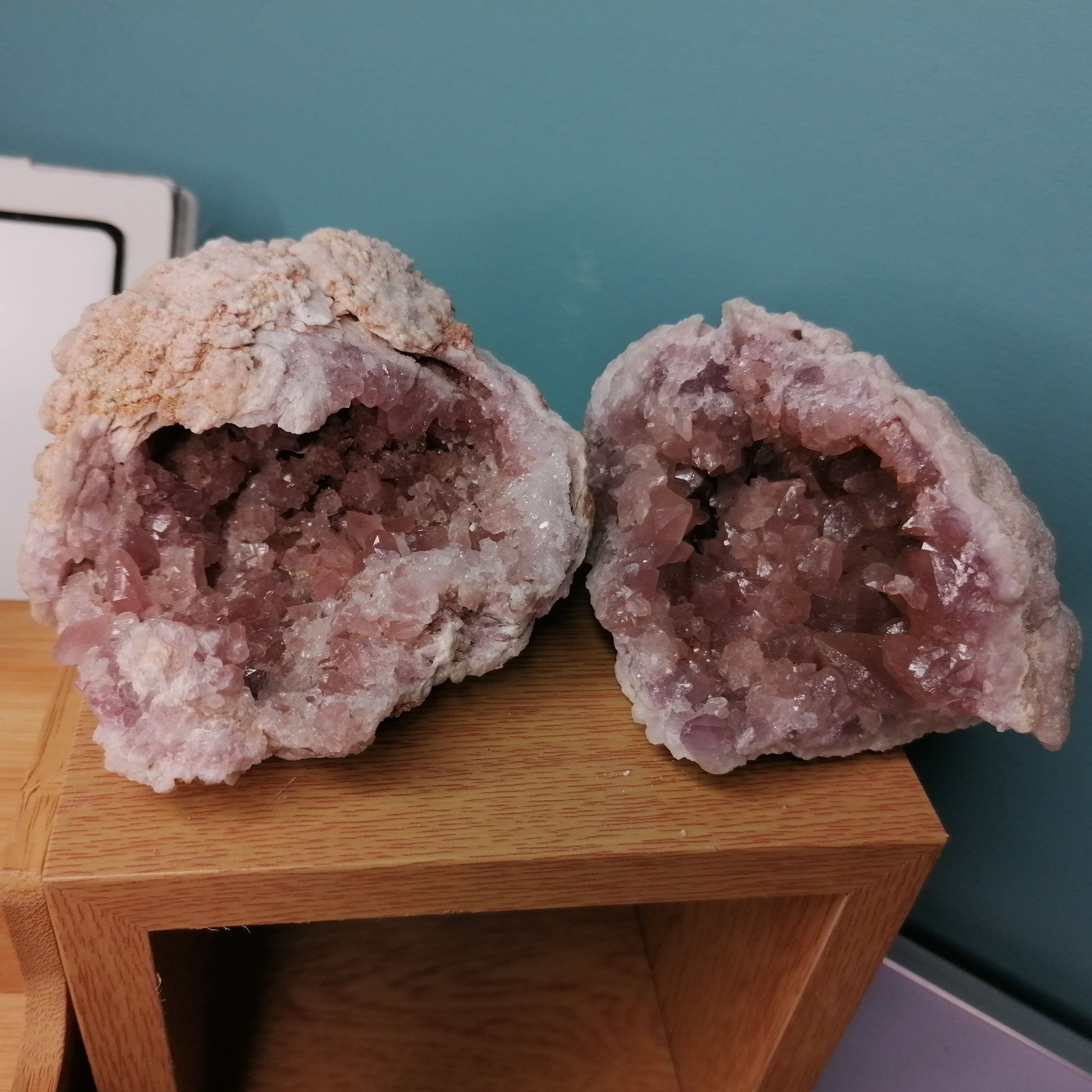 two large pink amethysts 