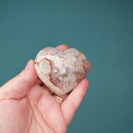 Pink Amethyst heart with Quartz with beautiful red banding 