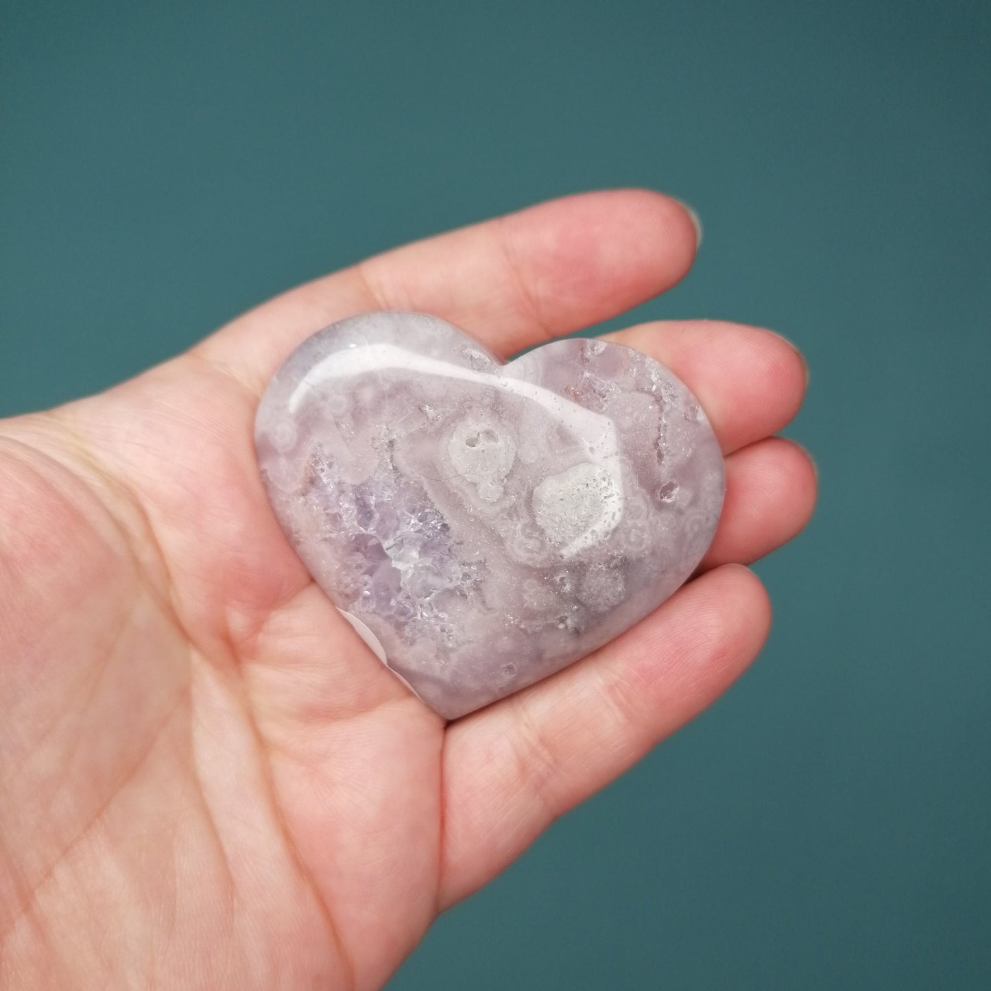 Lilac purple pink amethyst heart with sparkly quartz