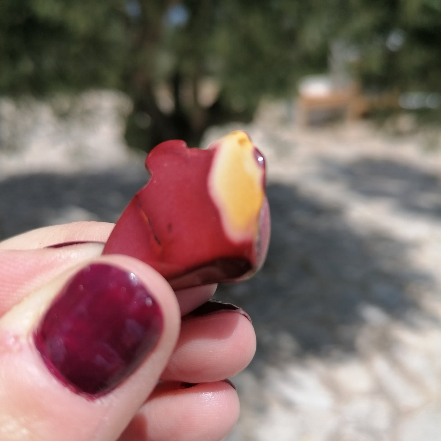 burgundy, white and yellow mookaite tumbles