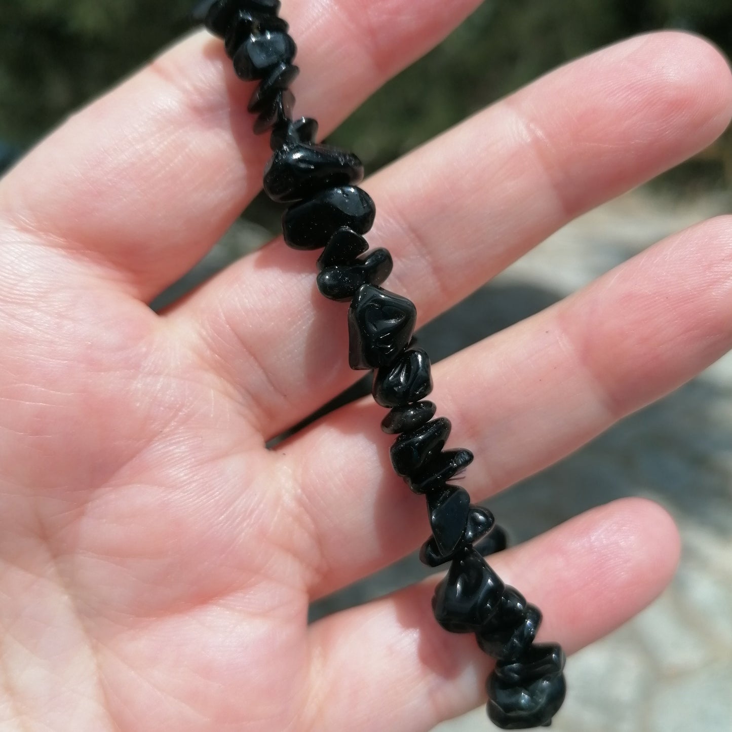 A black obsidian chip bracelet