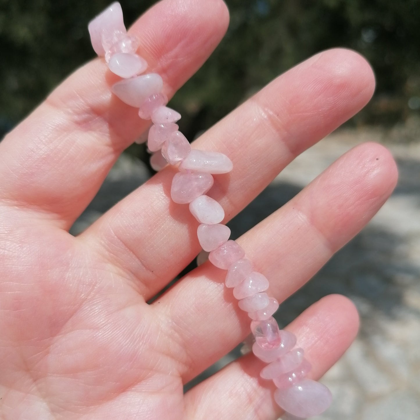 pink rose quartz crystal chip bracelet