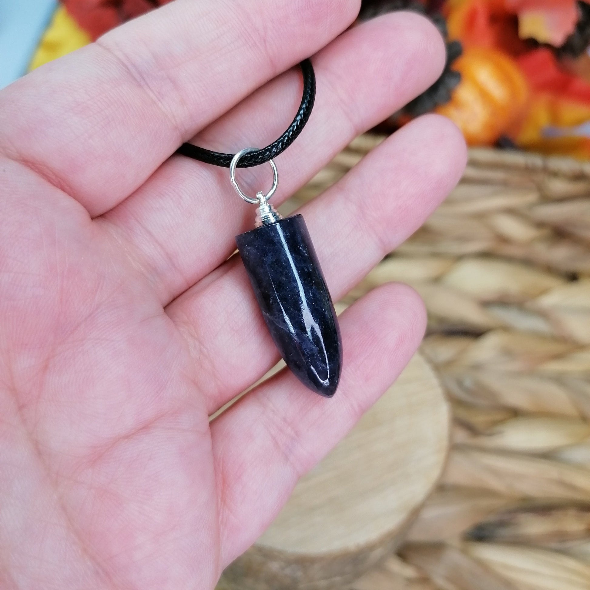 Purple Iolite with sparkles crystal bullet necklace