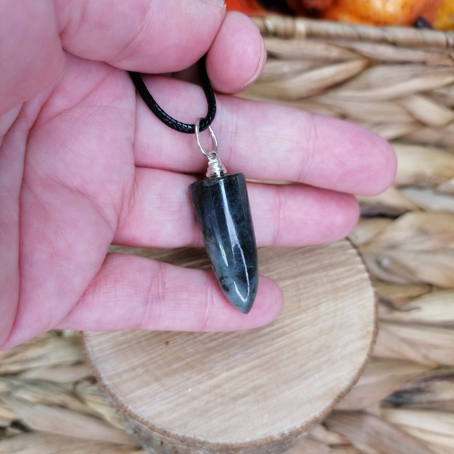 green and grey labradorite bullet crystal necklace