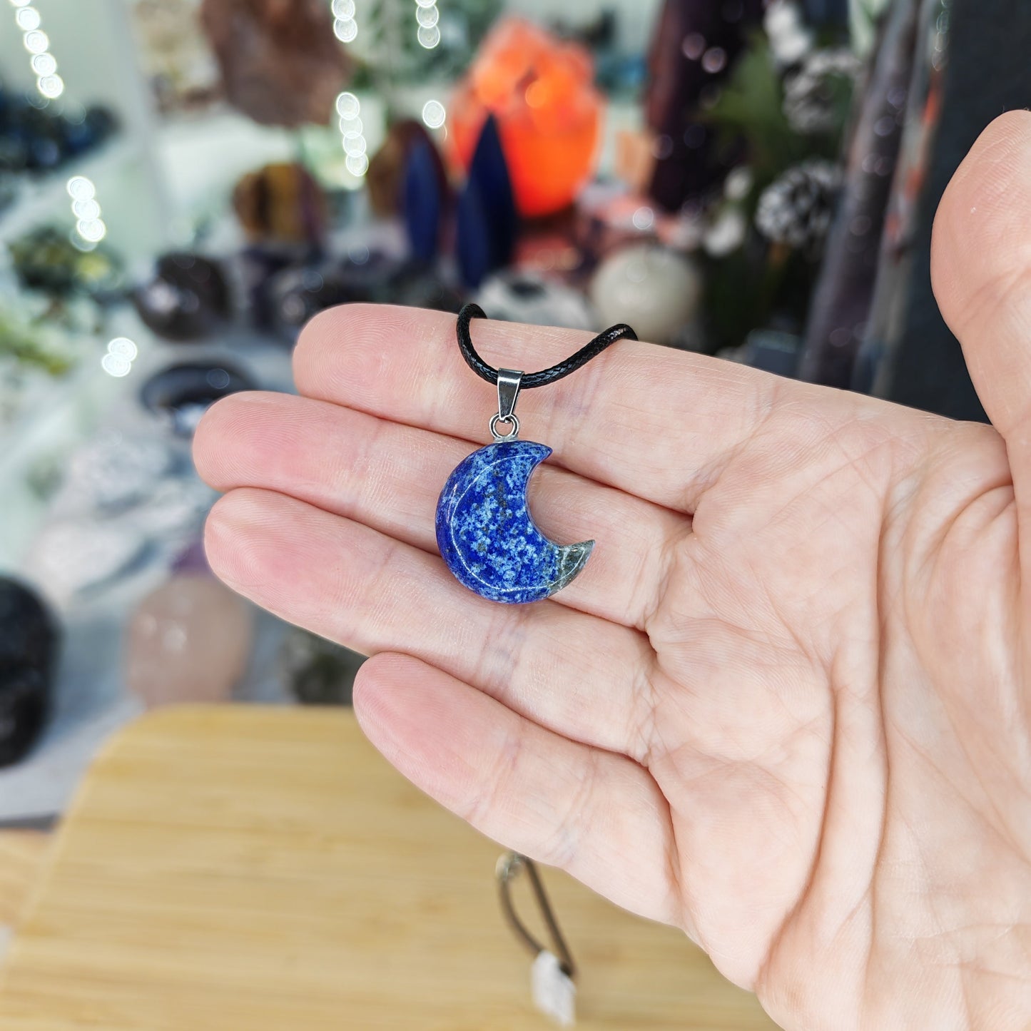 Lapis Lazuli Crystal Moon Necklace