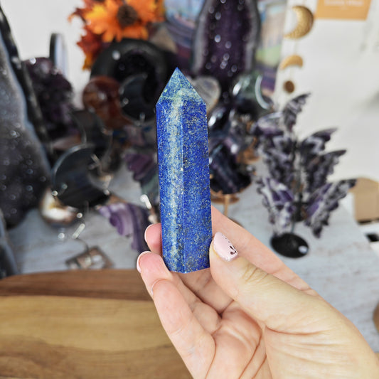 Blue Lapis Lazuli Crystal Tower with gold pyrite inclusions
