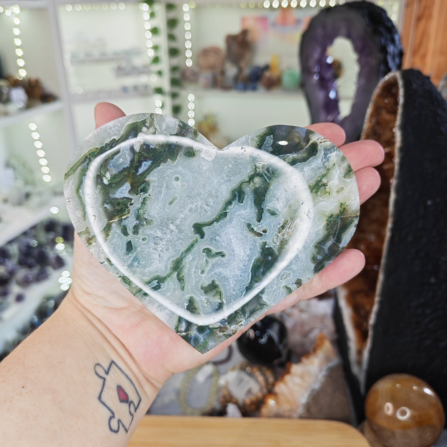 Large Green Moss Agate Heart