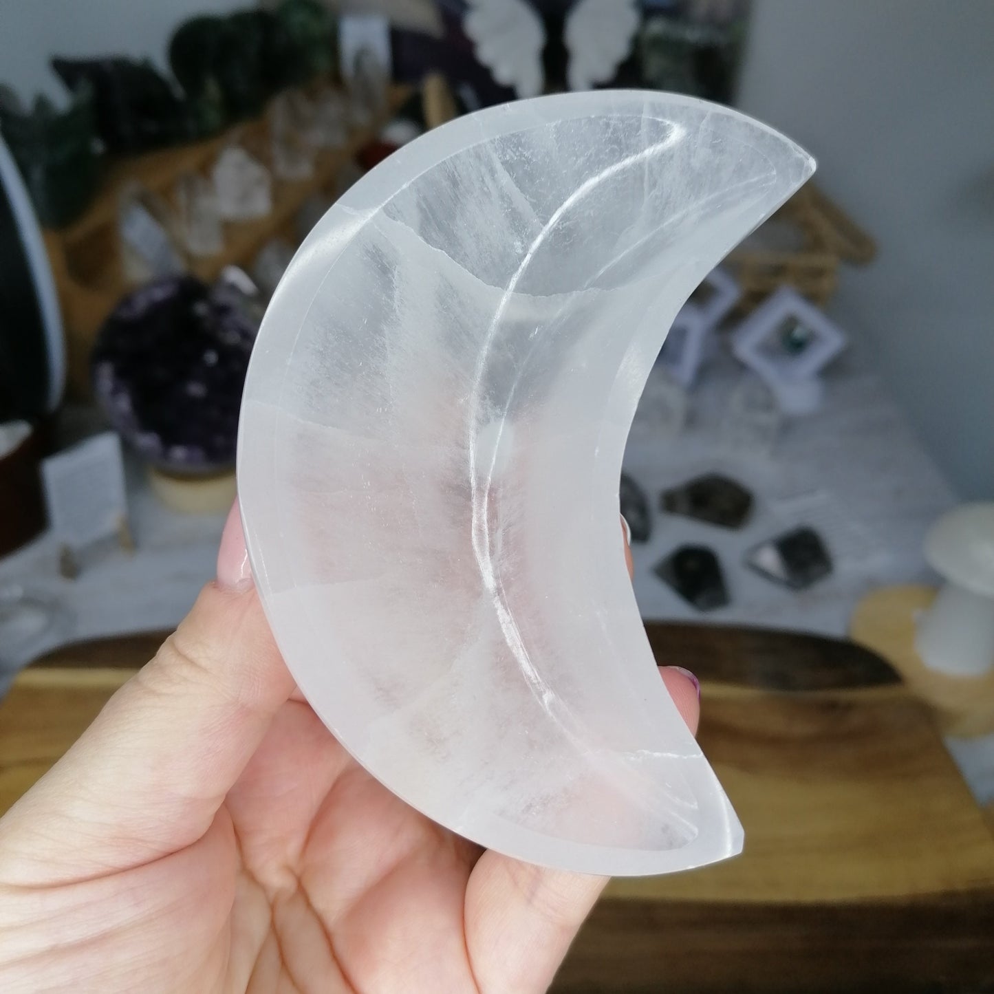 Large white selenite moon crystal bowl