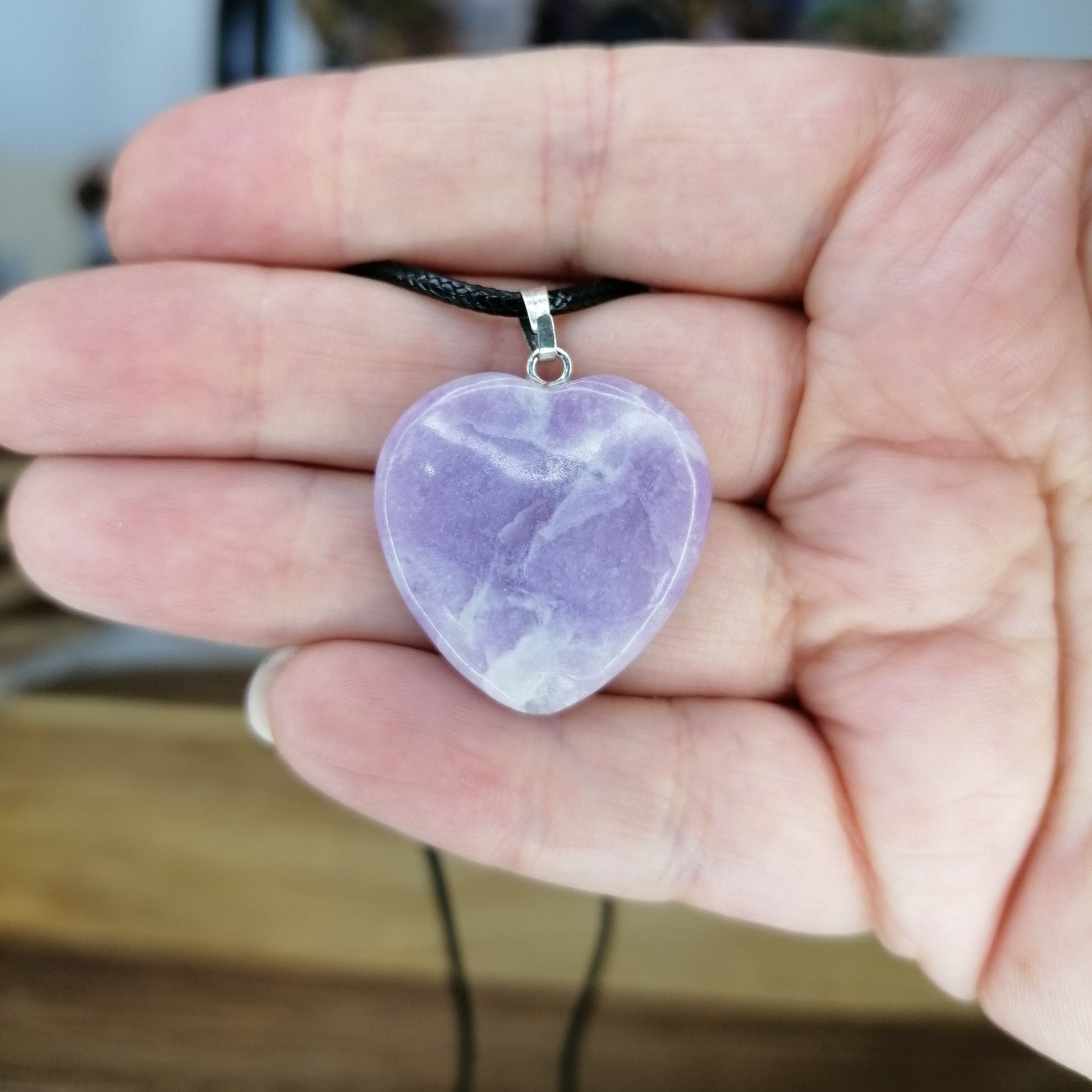 Purple Lepidolite Purple Mica Crystal Heart Necklace