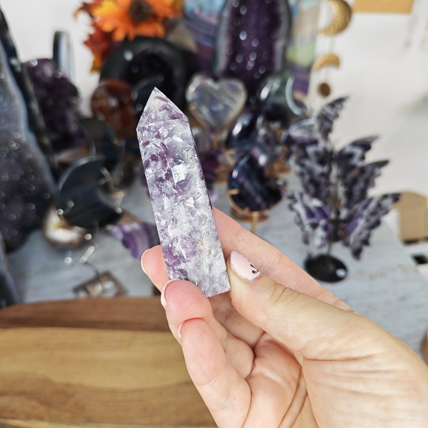 Purple Lepidolite Tower with Silver Mica Flash