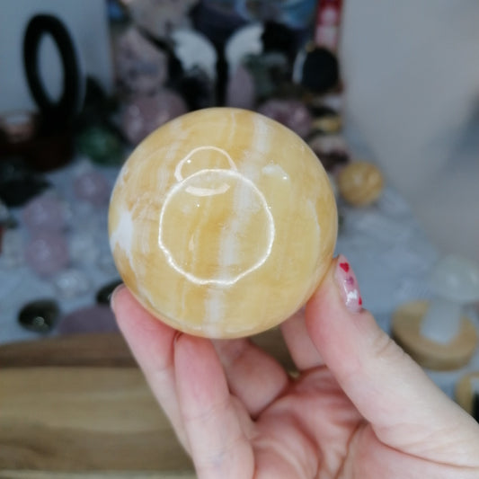 Yellow and white Mango Calcite Sphere Option A
