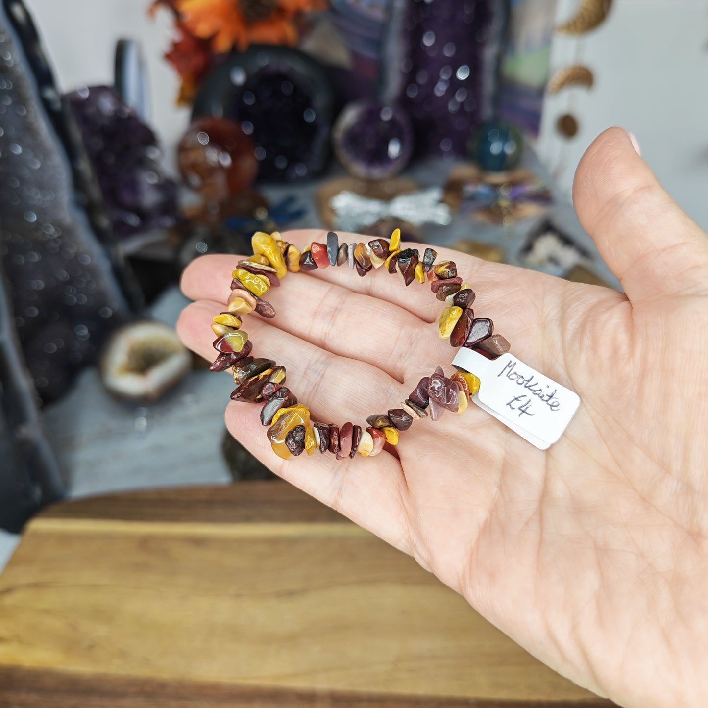 Yellow and Burgundy Mookaite Chip Bracelet