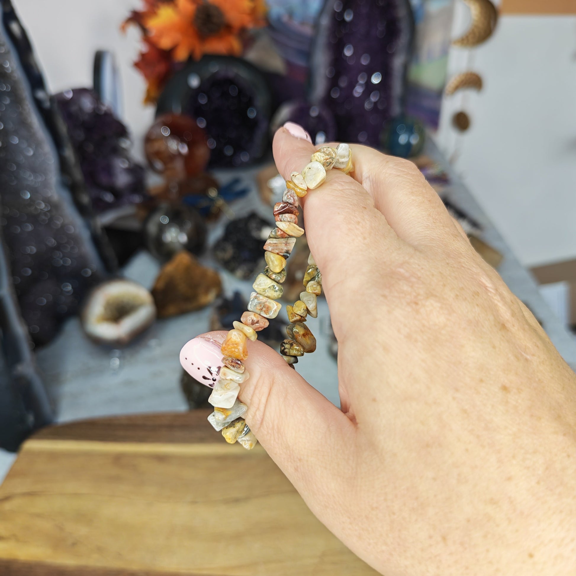 Natural Yellow Crazy Lace Agate Crystal Chip Bracelet